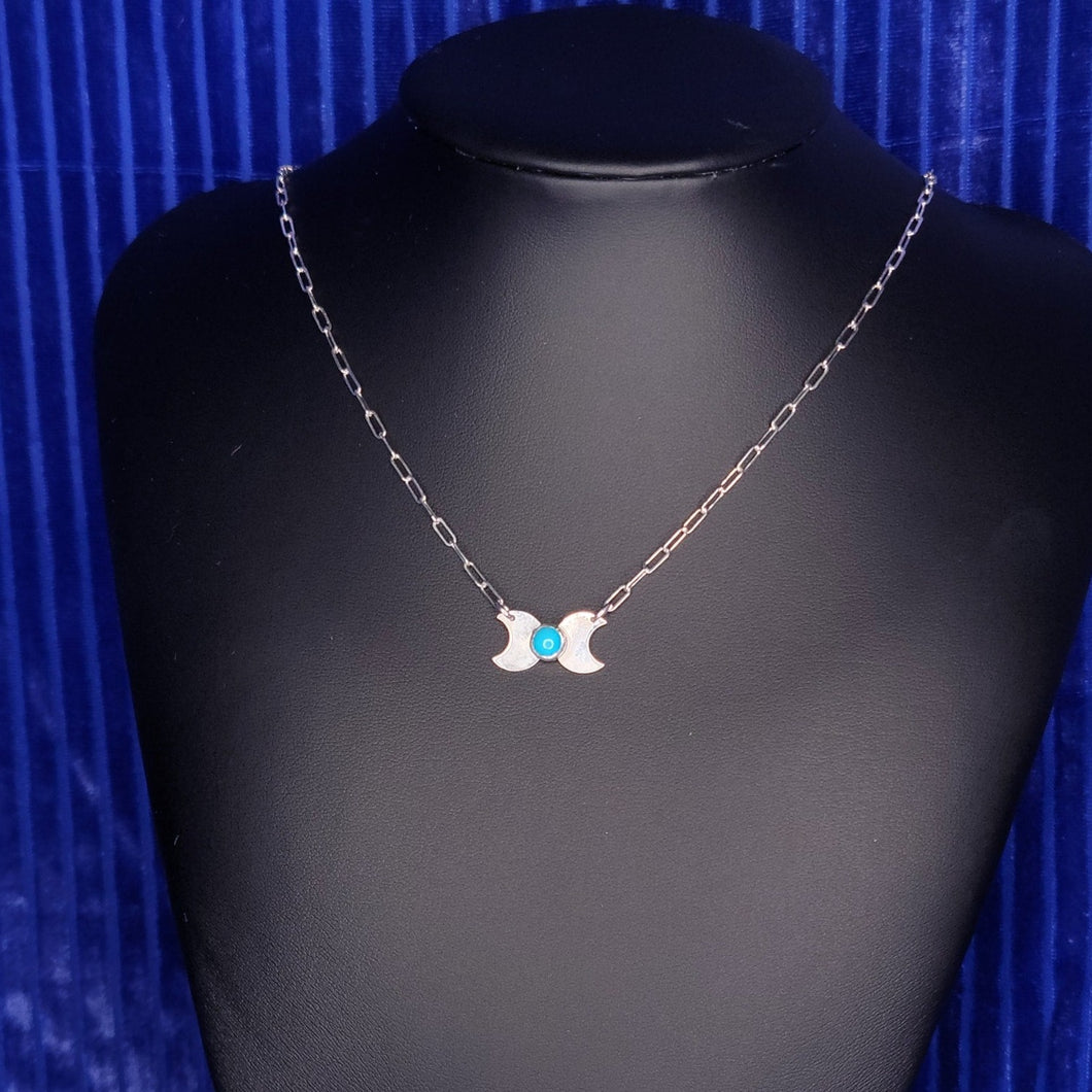 Triple Moon Turquoise Pendant with Paperclip Chain