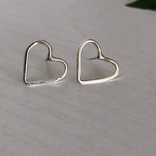 Load image into Gallery viewer, heart outline earrings sterling silver
